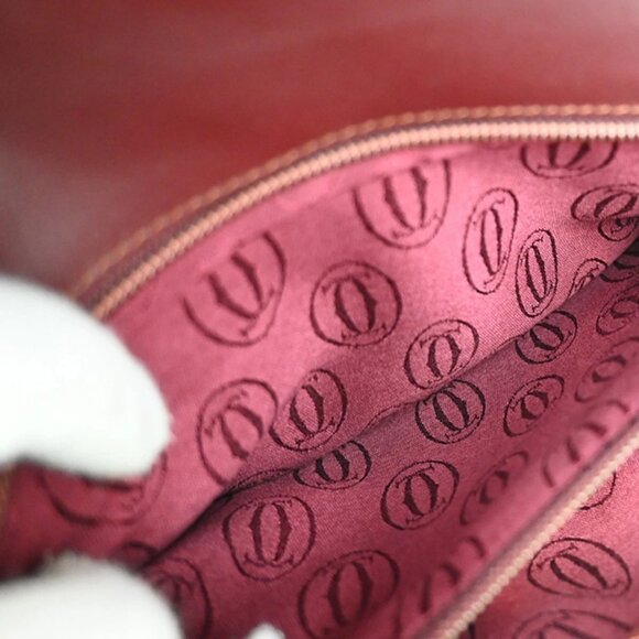 MUST DE CARTIER 2C Logo Clutch Hand Bag Leather Red GHW Spain 60KB362 - Picture 15 of 16